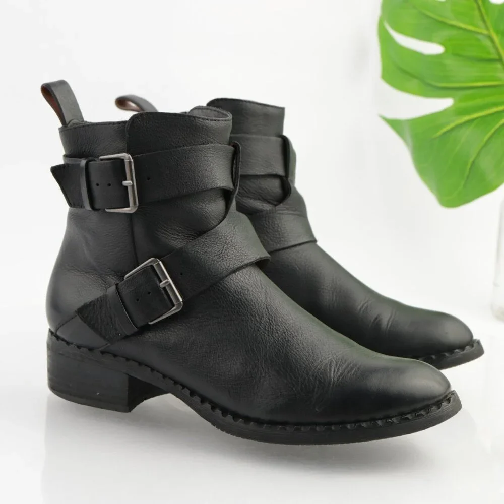 Gentle Souls Womens Best Moto Boot Size 8 Black Leather Buckle Block Heel Bootie
